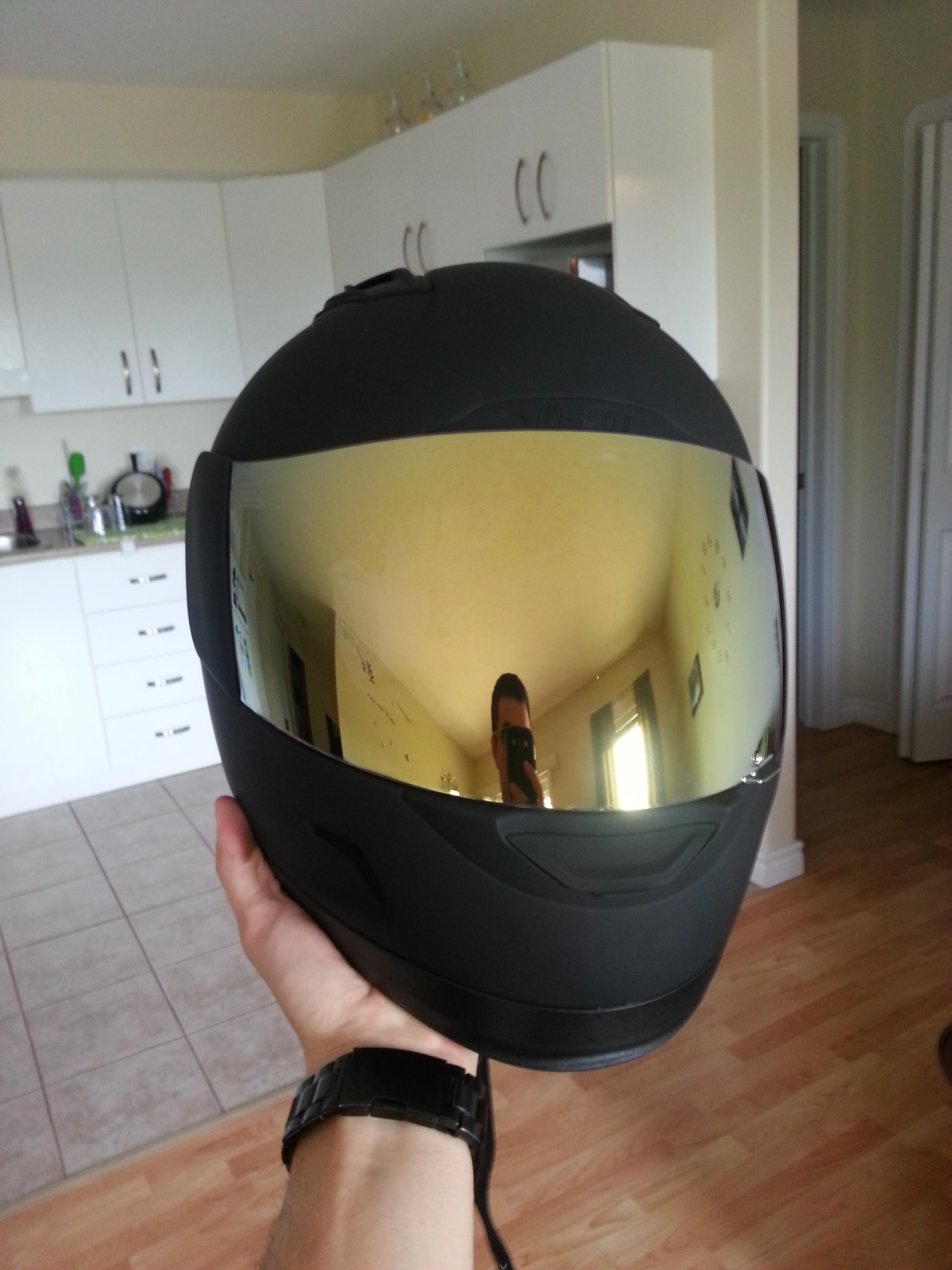 2448x3264 Gold Reflective Visor On Black Rubatone Helmet
