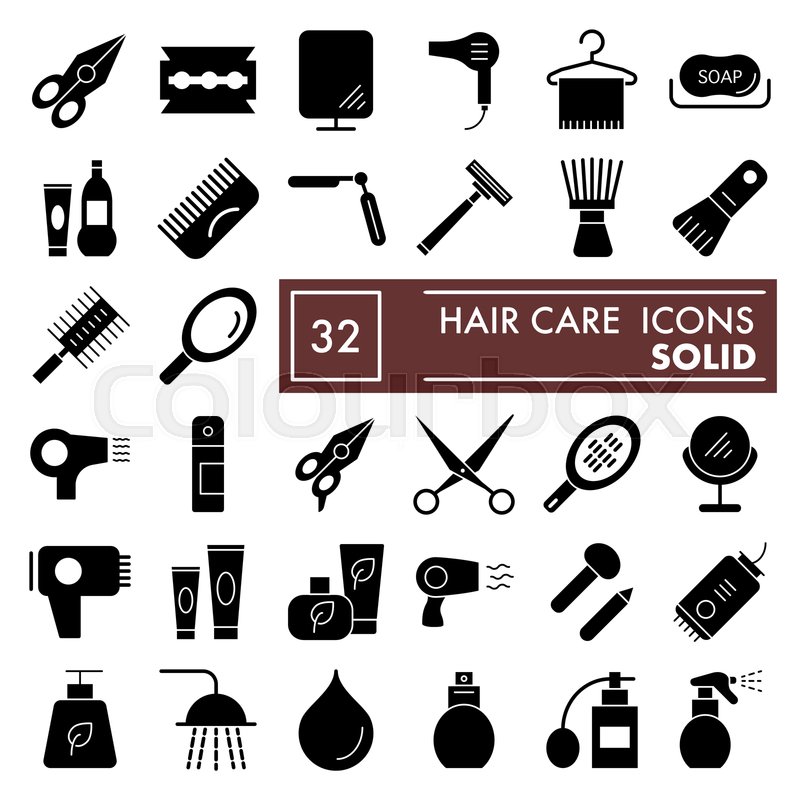 800x800 Hair Care Glyph Icon Set, Beauty Stock Vector Colourbox