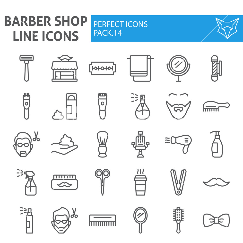 1000x1000 Barber Shop Line Icon Set, Hairstyle Symbols Collection, Vector