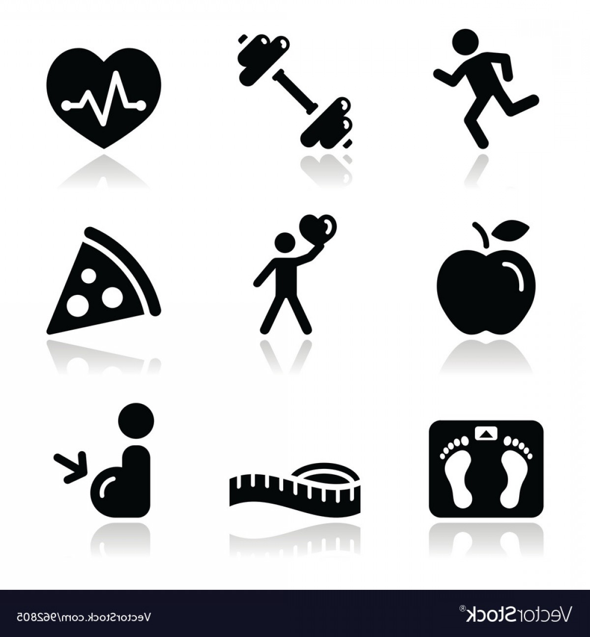 1200x1296 Health And Fitness Black Clean Icons Set Vector Savoyuptown
