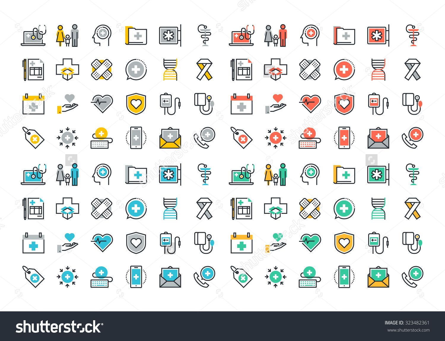 1500x1150 Flat Line Colorful Icons Collection Of Healthcare Services, Online