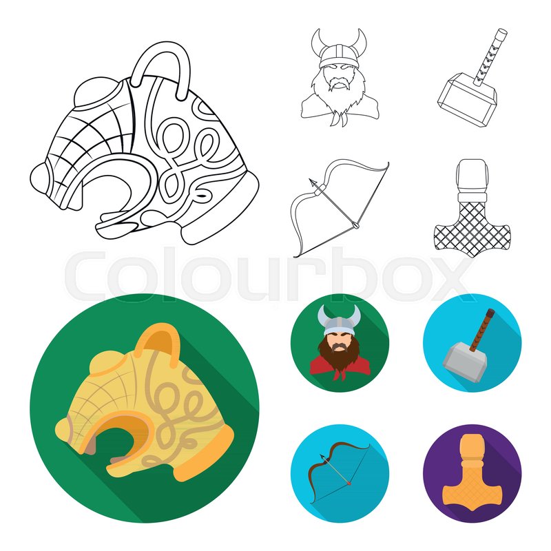 800x800 Viking In Helmet With Horns, Mace, Bow Stock Vector Colourbox