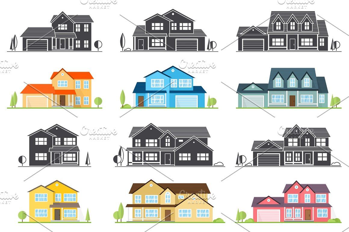 1160x772 Vector Flat Icon Suburban American House House Vector American
