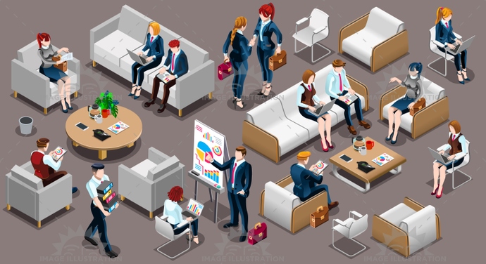 Isometric People Meeting Room Icon Set Vector Illustration 690x376 Isometric People Meeting Room Icon Set Vector Illustration