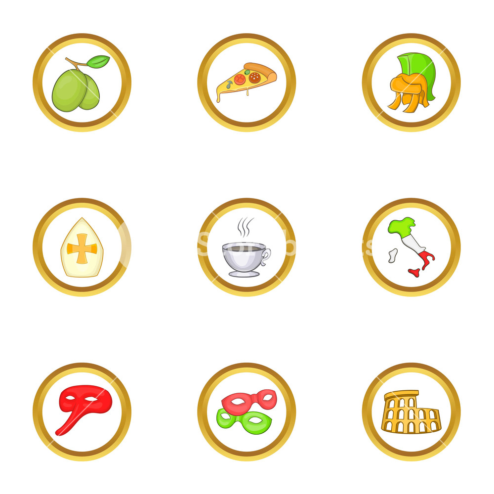 1000x1000 Italia Travel Icon Set Cartoon Style Set Of Italia Travel