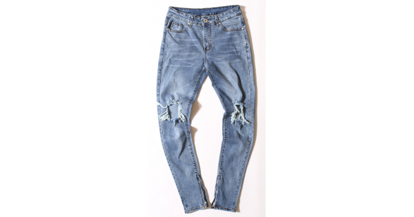 600x315 Black Icon Ripped Zipper Jeans