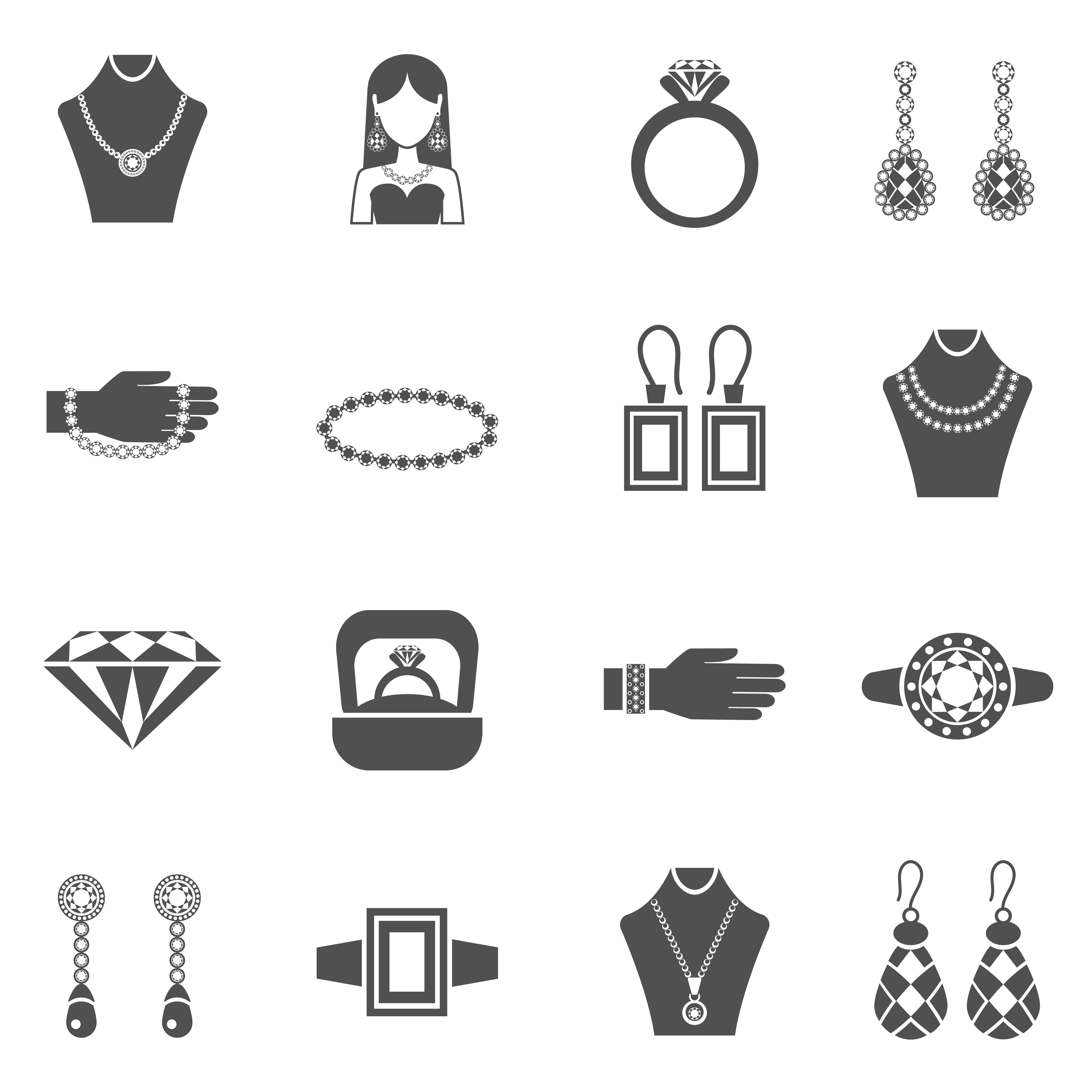 4500x4500 Jewelry Black White Icons Set