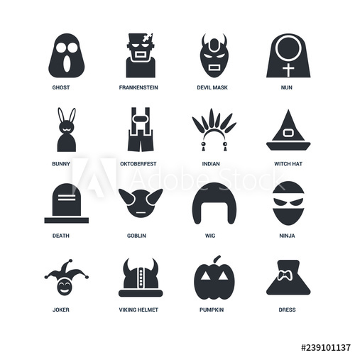 500x500 Set Of Icons Such As Dress, Pumpkin, Viking Helmet, Joker