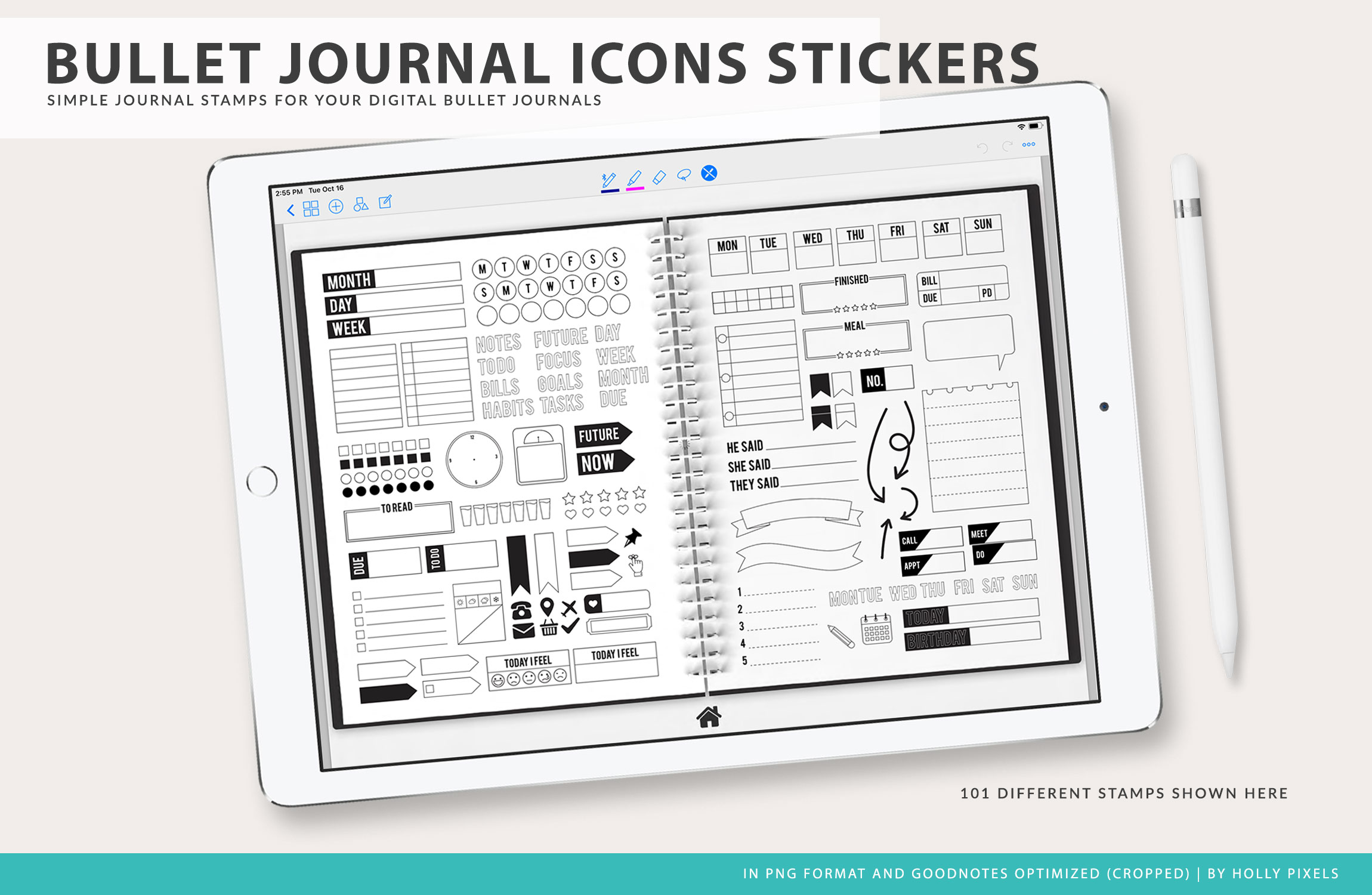 2300x1500 Digital Planner Stickers Bullet Journal Stamps