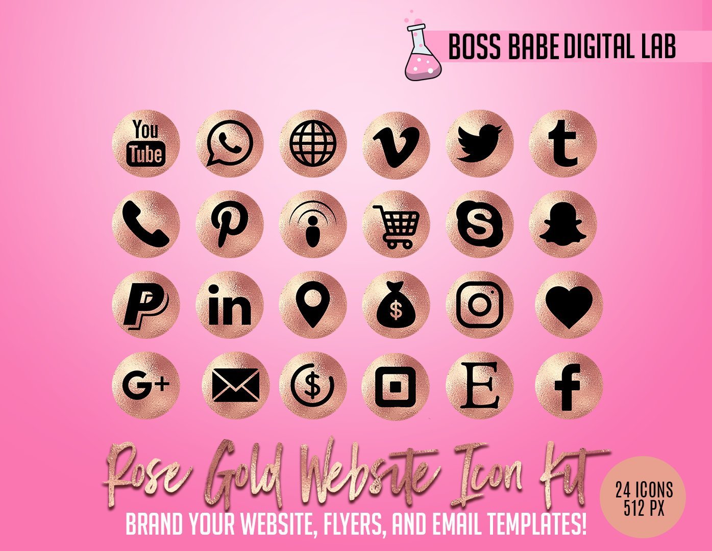 1395x1080 Rose Gold Website Icon Kit Boss Babe Digital Lab