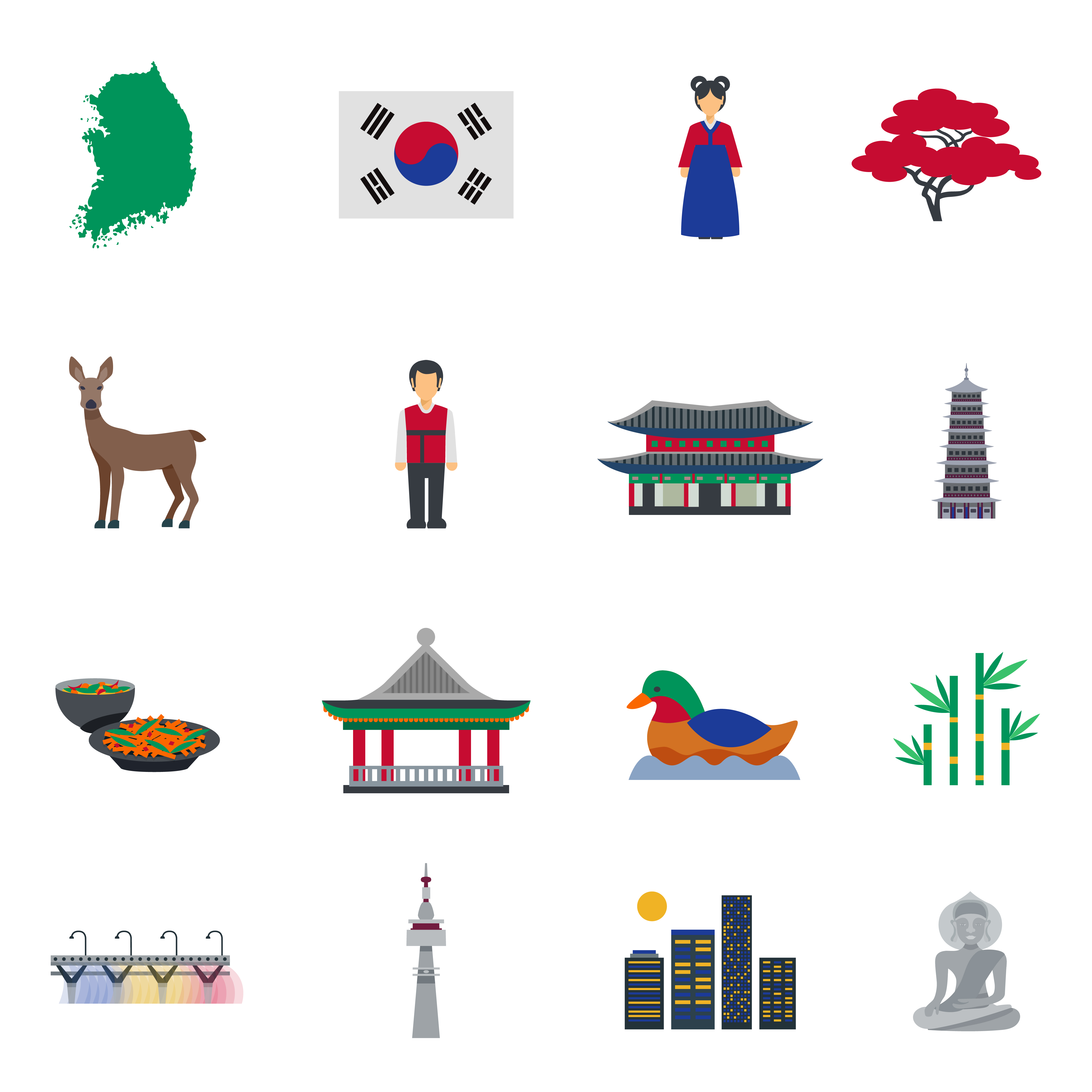 4500x4500 Korean Culture Symbols Flat Icons Set