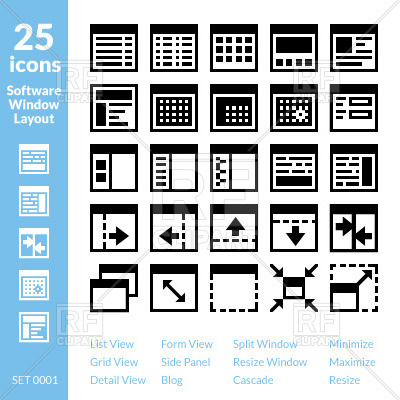 400x400 Layout, Arrange View And Window Simple Icons Vector Image