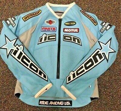 400x368 Women's Icon Leather Merc Hero Motorcycle Jacket Light Blue Size