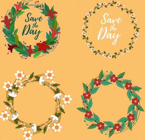 468x452 Wedding Design Elements Classical Floral Wreath Icons Vectors