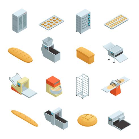 490x490 Bakery Factory Isometric Icon Set