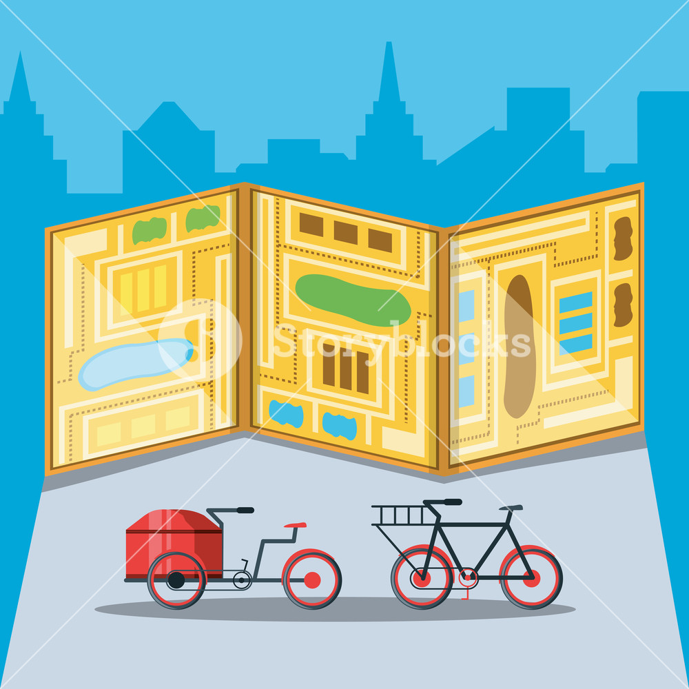 1000x1000 Bikes For Logistic Service With Map Icon Vector Illustration