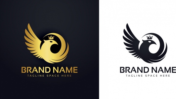 600x337 Bird Logo Template Wings Icon Shiny Silhouette Design Free Vector
