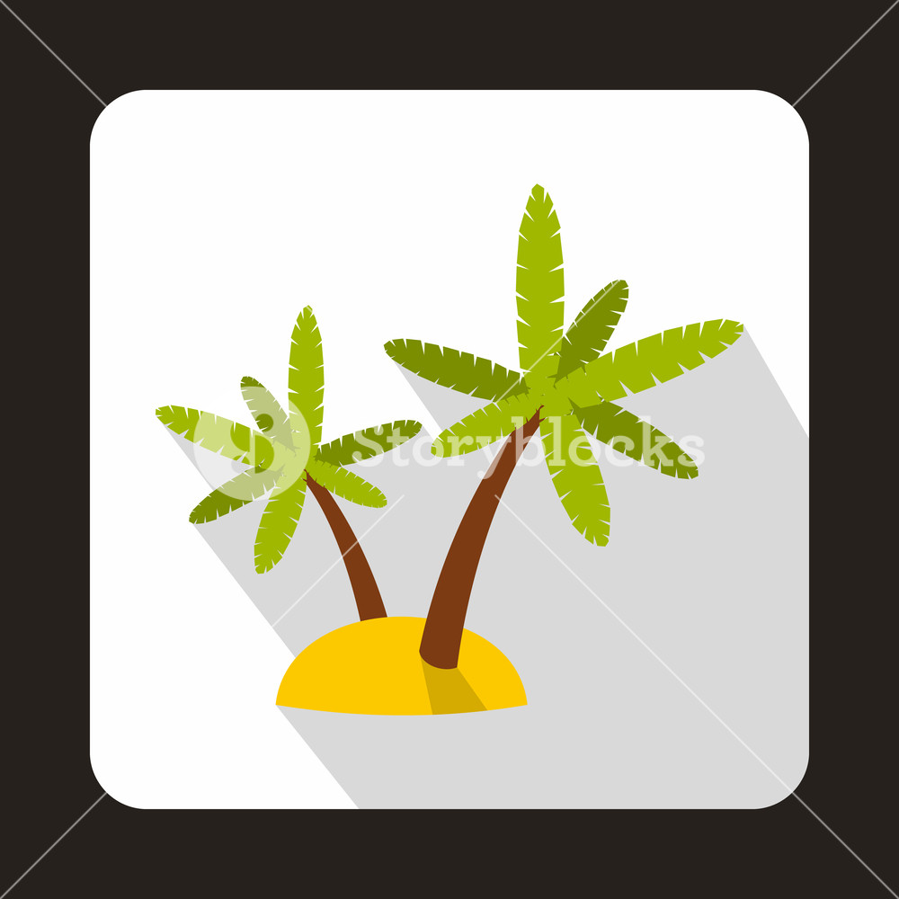 1000x1000 Palm Trees On Island Icon In Flat Style With Long Shadow Flora