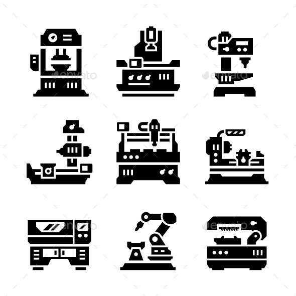 590x590 Set Icons Of Machine Tool Fonts Logos Icons Machine Tools