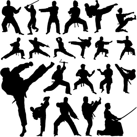 444x443 Martial Arts Icons Collection Silhouettes Design Style Free Vector