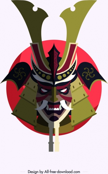 375x600 Download Free Vector Samurai Icon Horror Mask Armor Decor