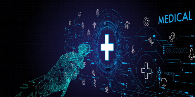 626x313 Low Polygon Doctor Hand With Stethoscope And Ui Icon Medical