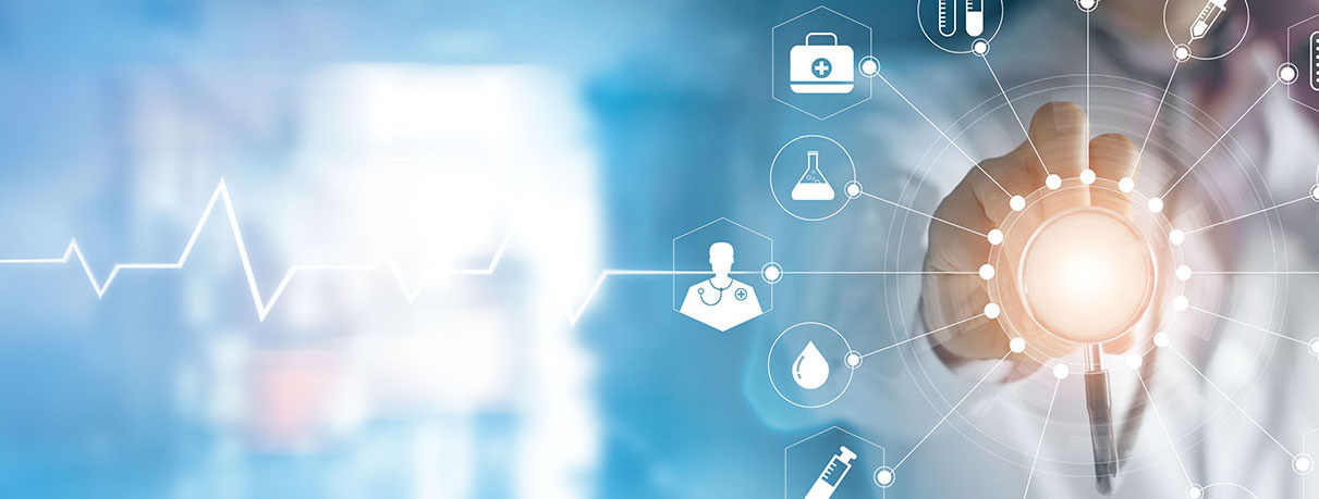 1211x459 Medicine Doctor And Stethoscope In Hand Touching Icon Medical