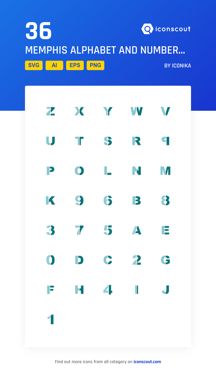 735x1280 Memphis Alphabet And Numbers Icon Pack