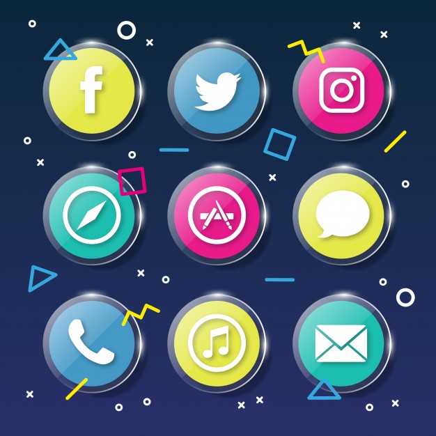 626x626 Memphis Social Media Icons Vector Free Download