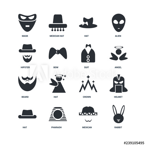 500x500 Set Of Icons Such As Rabbit, Mexican, Pharaoh, Hat, Helmet
