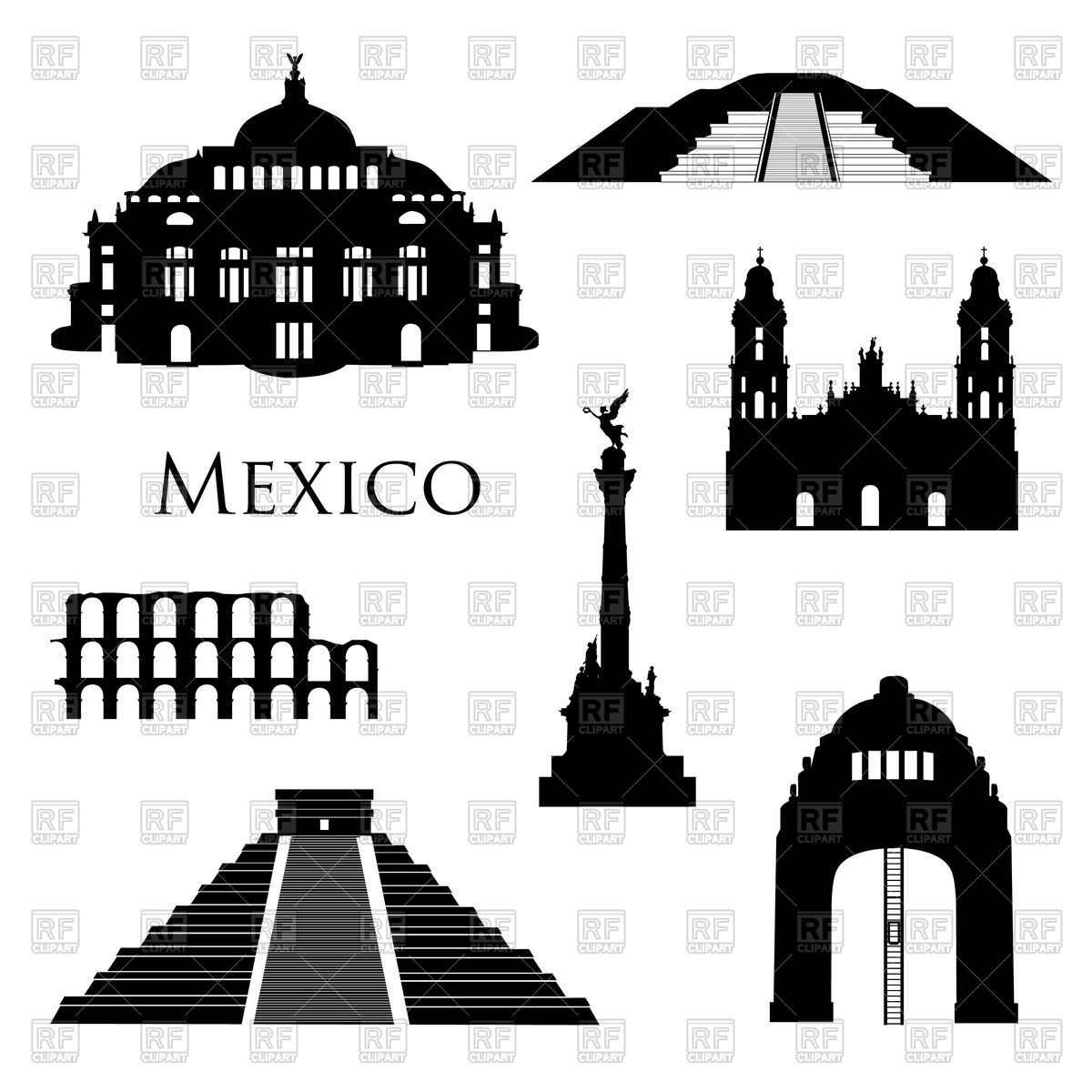 1200x1200 Mexico City Landmarks Icon Set Vector Image Of Architecture