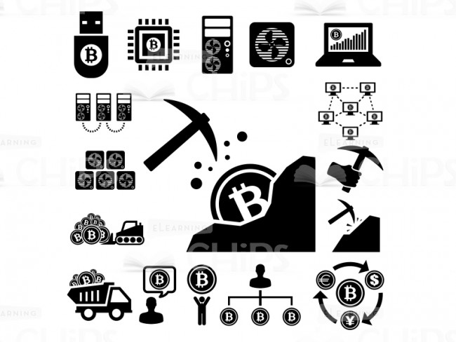 650x488 Bitcoin Mining Icon Set
