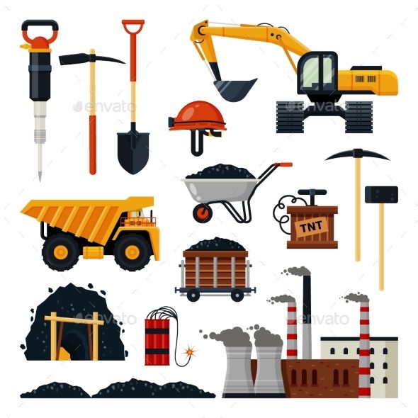 590x590 Coal Mining Icon Set Vector Isolated Illustration
