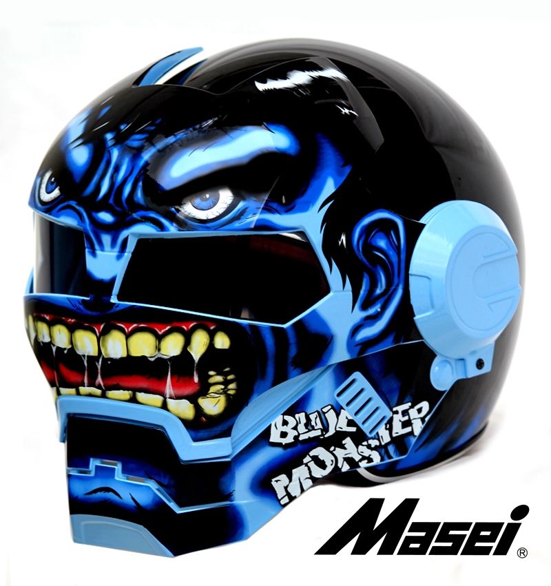 800x851 Masei Blue Monster Motorcycle Harley Chopper Helmet Free