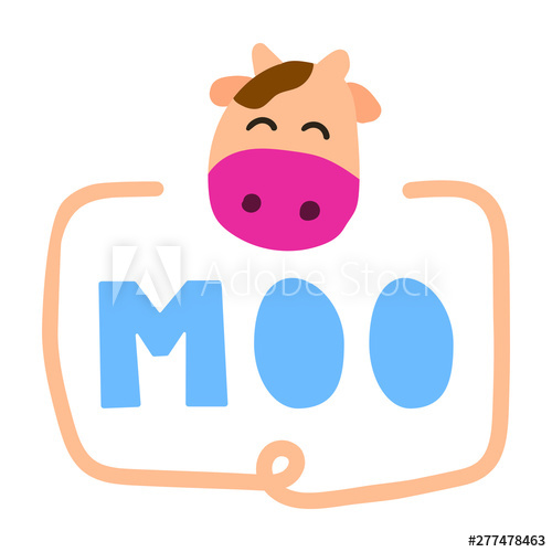 500x500 Moo Hand Drawn Badge With Cute Cow Vector Icon Illustration