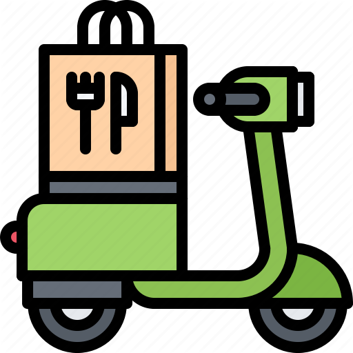 512x512 Bag, Delivery, Eat, Food, Motorbike, Motorcycle, Restaurant Icon
