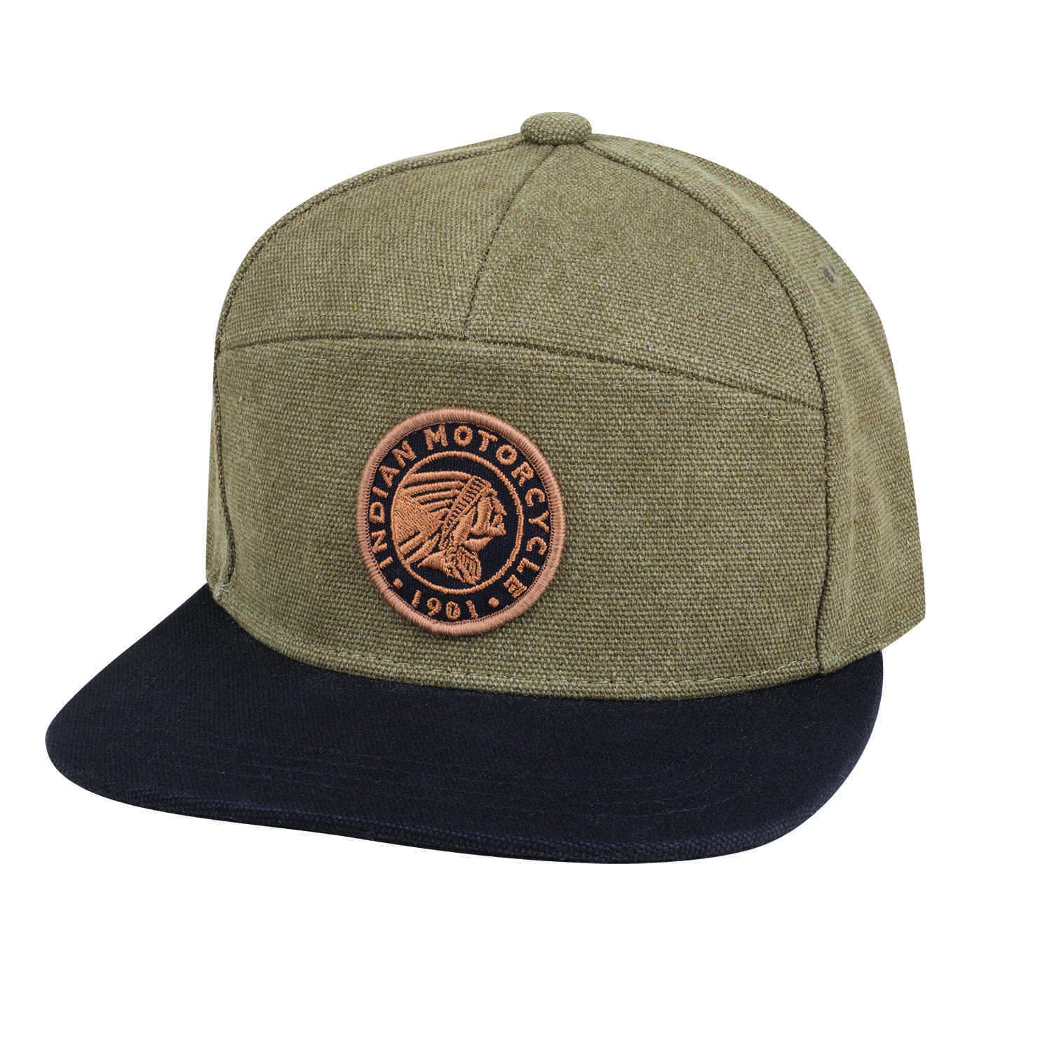 1500x1500 Flatbill Waxed Cotton Trucker Hat With Icon Logo, Khaki Indian