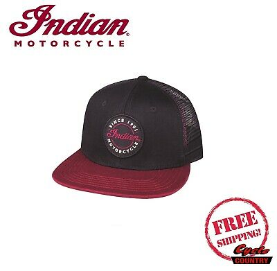 400x391 Genuine Indian Motorcycle Script Icon Trucker Hat Snap Back Flat