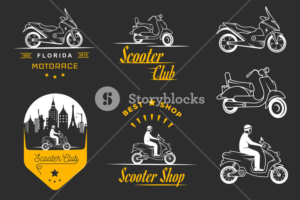 1000x667 Set Vector Vintage Scooter And Motorcycle Logos, Badges, Sign
