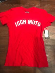 225x300 New Icon Retro Women's Motorcycle T Shirt Tee T Shirt Red White
