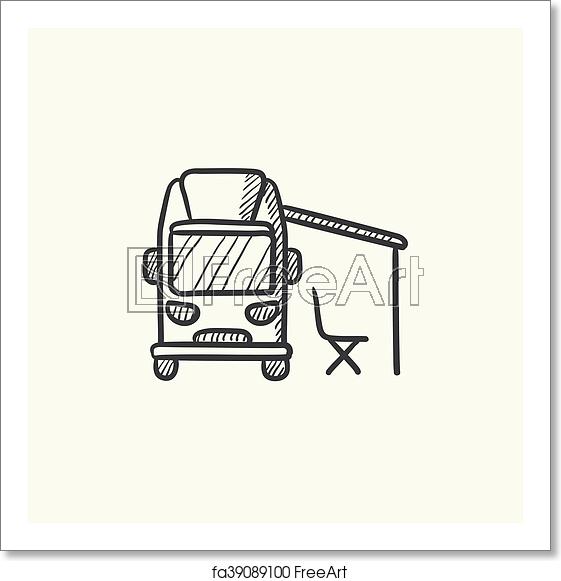 561x581 Free Art Print Of Motorhome With Tent Sketch Icon Motorhome