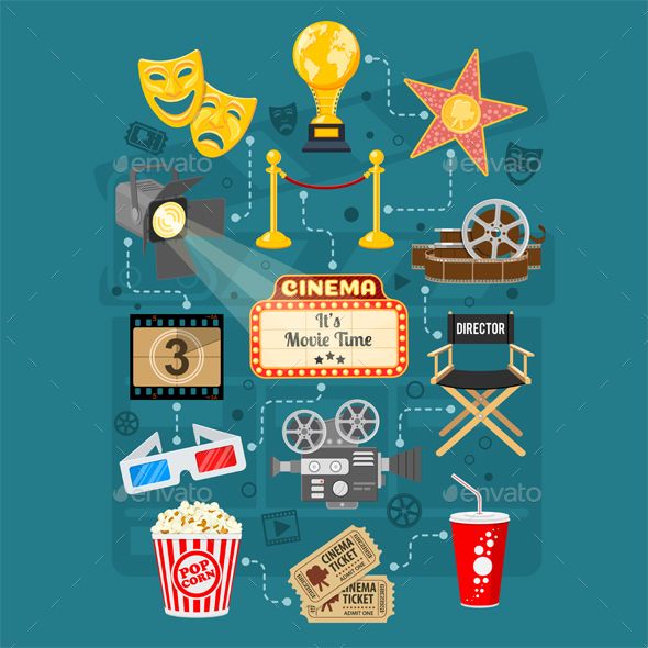 590x590 Cinema And Movie Infographics With Flat Icons Set Popcorn, Award