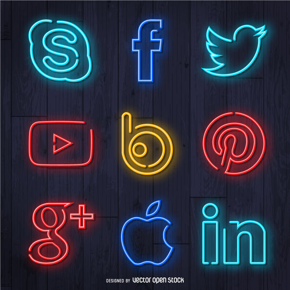 570x570 Neon Social Media Icon Set