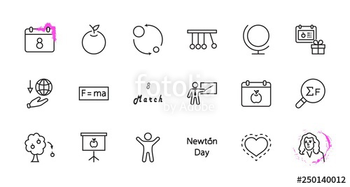 Newton's Day Set Line Vector Icon Contains Such Icons As Newton 500x268 Newton's Day Set Line Vector Icon Contains Such Icons As Newton