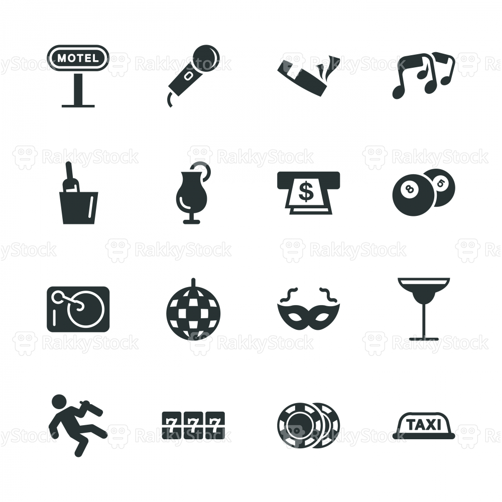 1000x1000 Nightlife Silhouette Icons Vector Rakkystock