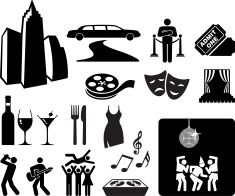 235x196 City Nightlife Fun Black And White Vector Icon Set Vector Art