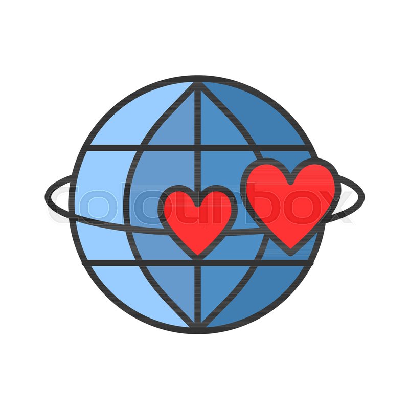 800x800 Globe With Heart Thin Line Icon Stock Vector Colourbox