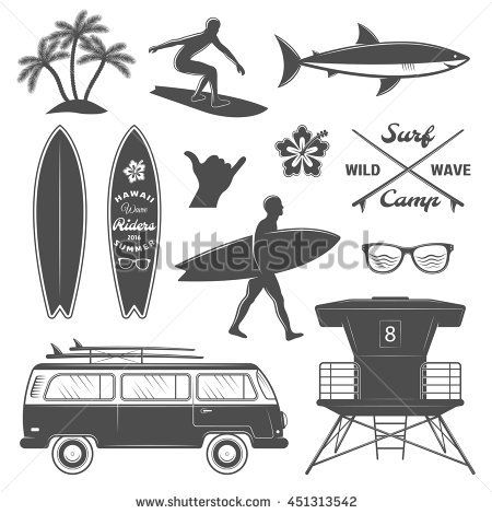 450x470 Black Surfing Isolated Icon Set With Description Surf Camp Wild