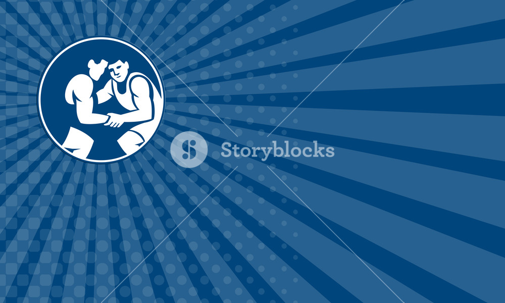 1000x600 Business Card Showing Icon Illustration Of Wrestlers Wrestling Set