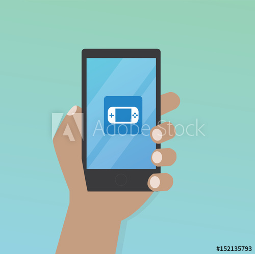 500x499 Hand With Game Icon On Mobile Phone Vector Illustration, Hand Hold